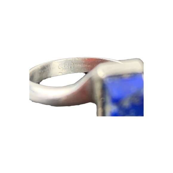 Vintage 950‎ Silver Lazuli Lapis Bar Abstract Design Ring Size 6.5 - Picture 8 of 9